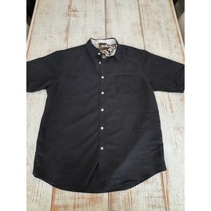 Billabong Mens Short Sleeve Button Down Shirt Black Striped Large Surf Skate